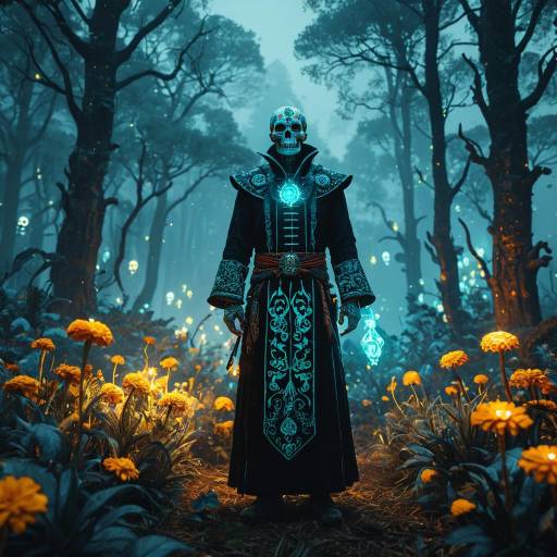 Ancient Mage with Glowing Tattoos in Mystical Forest