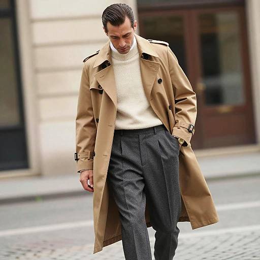 Man in Camel Trench Coat and Cashmere Sweater