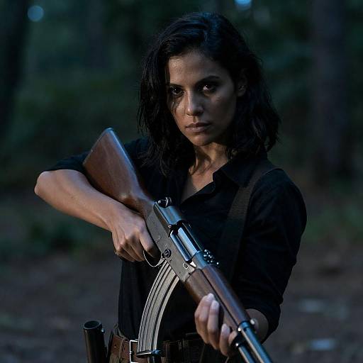 Dim Forest Portrait with Silver Rifle