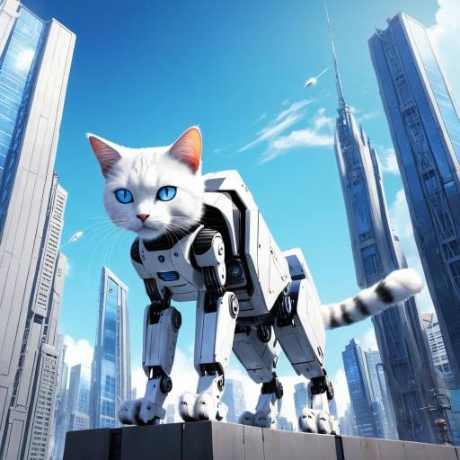 Futuristic Cat Robot in Urban Landscape