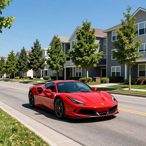 Red Sports Car on Suburban Road