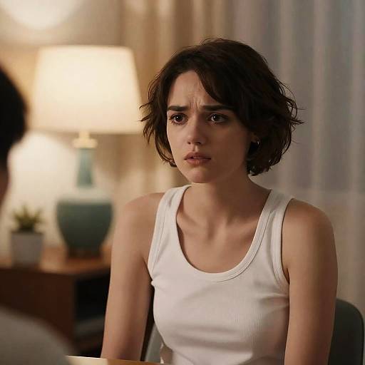 Concerned Young Woman at a Table