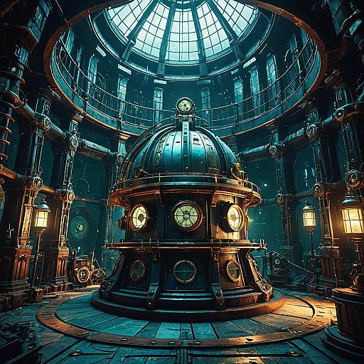 Steampunk Observatory Interior with Glowing Details