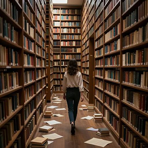 Solitary Figure in Labyrinthine Library