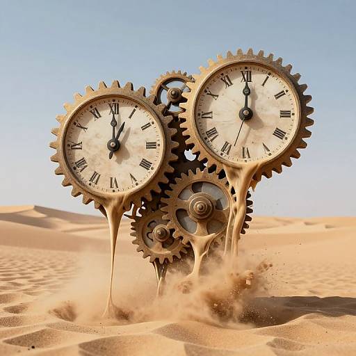 Surreal Melting Clocks in Desert