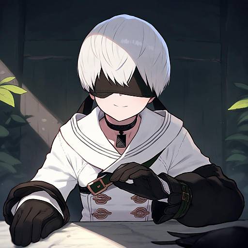 Illustration of 9s (nier:automata), nier (series) in the style of Chiwino