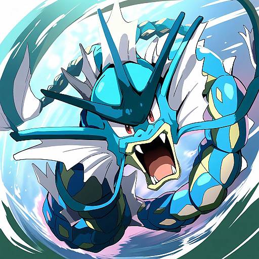 Illustration of Gyarados, pokemon in the style of Takara akihito