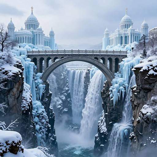 Ethereal Floating Palaces with Frozen Waterfalls