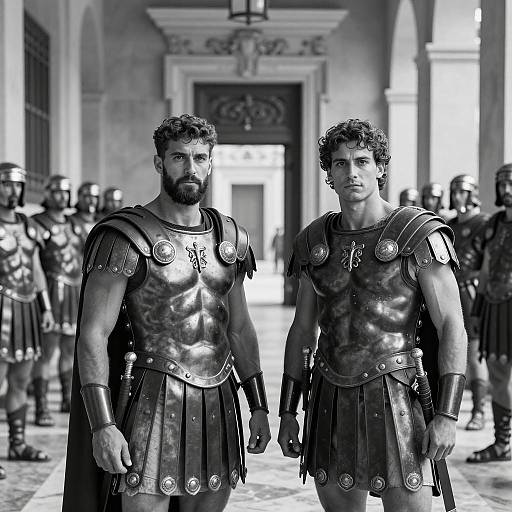 Epic Roman Warriors in Ornate Hallway