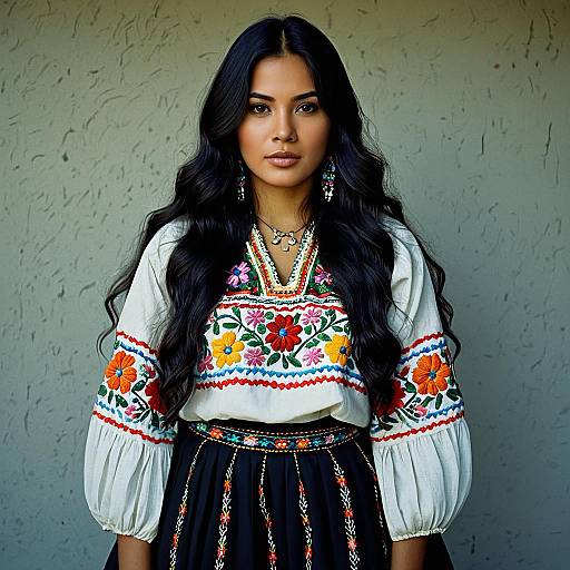 Young Indigenous Mexican Woman in Traditional Dress