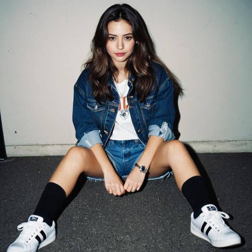Young Woman in Denim Outfit Sitting on Ground