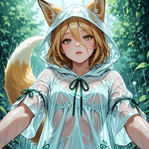 Charming Fox Girl in Rainy Weather