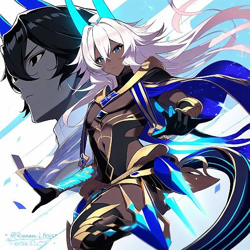 Illustration of Arjuna alter (fate), fate/grand order in the style of Yamu (reverse noise)
