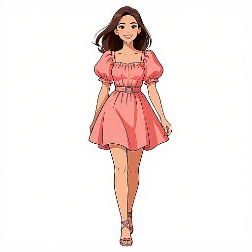 Romantic Woman in Coral Mini Dress