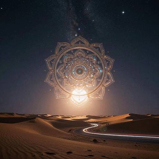 Glass Mandala Above Desert Dunes