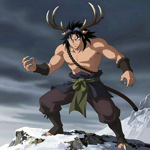 Wendigo Anime Warrior on Snowy Peak