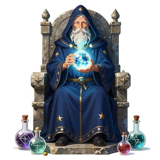 Mystical Elder Wizard on Stone Throne