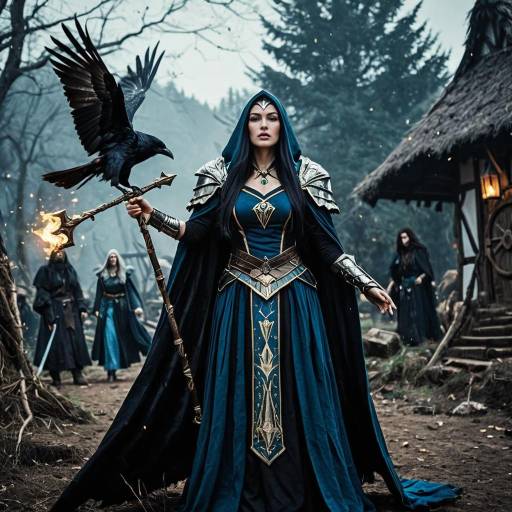 High Priestess with Raven in Fantasy Forest