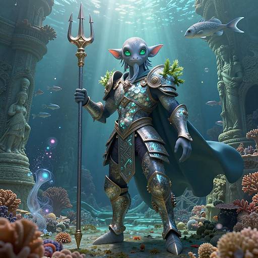 Epic 3D Sealfolk Paladin in Coral Cathedral