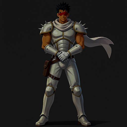 Muscular Warrior in White Armor with Red Eye Patch