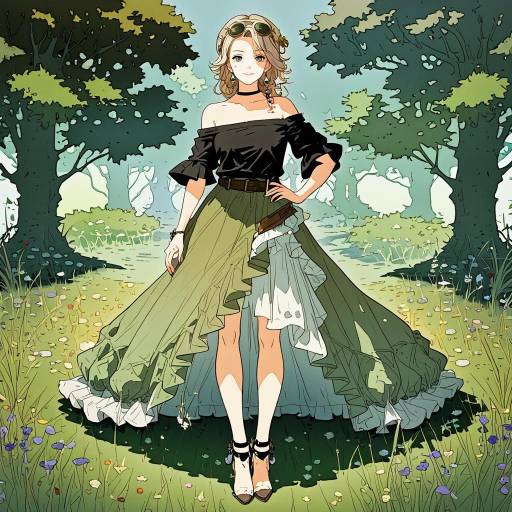 Stylish Girl in Serene Meadow Scene
