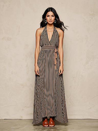 Chic Beachy Waves in Striped Maxi Dress