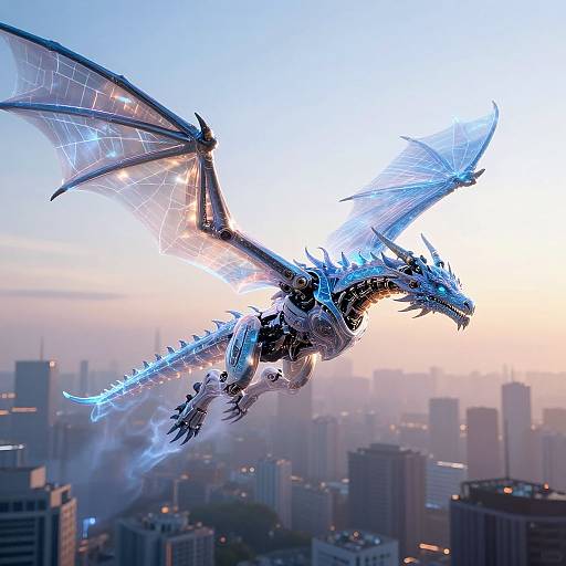 Futuristic AI Dragon Over Metropolis