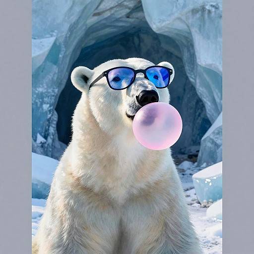 Surreal Polar Bear with Blue Spectacles