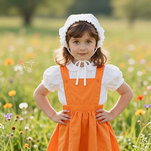Playful Girl in Sunny Countryside Meadow