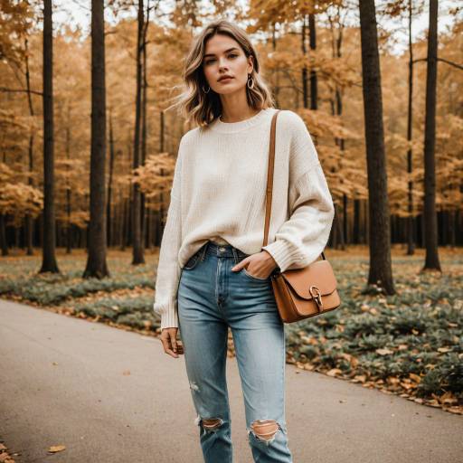 Casual Chic Woman in Oversized Sweater and Distressed Jeans