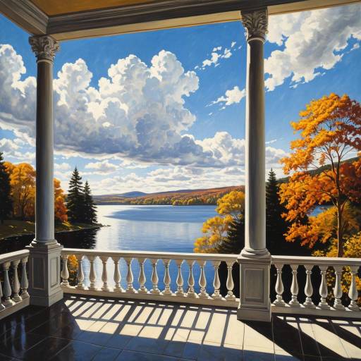 Sunlit Veranda Overlooking Autumn Lake