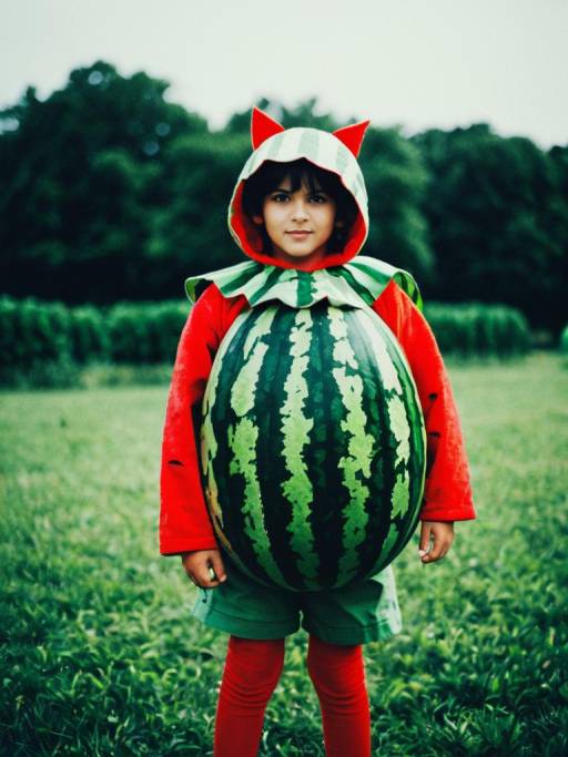 Child in Watermelon Costume Outdoors