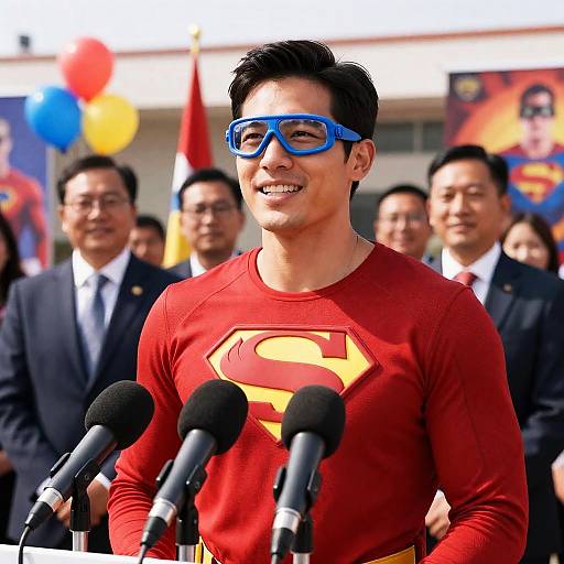 Superhero Press Conference with Joyful Speaker