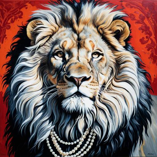 Photorealistic Lion with Pearl Necklaces