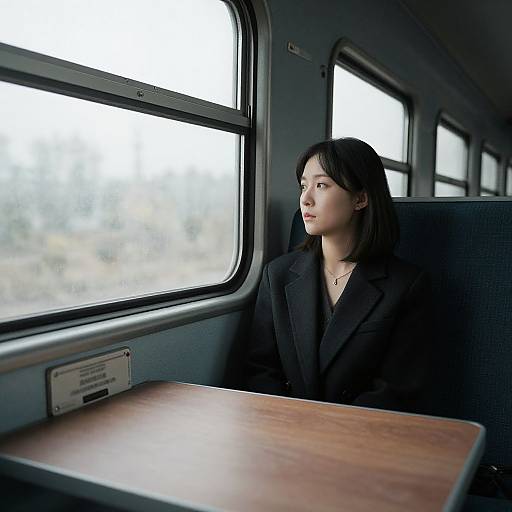 Solitary Woman in Railway Carriage