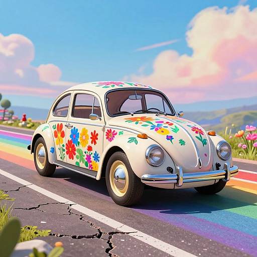 Retro Psychedelic Beetle on Rainbow Road