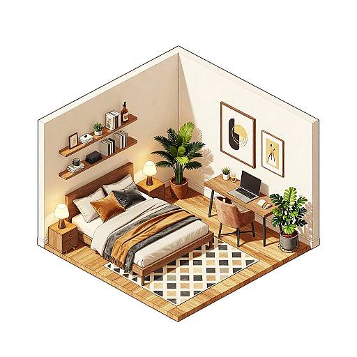 Isometric Loft-Style Bedroom Design