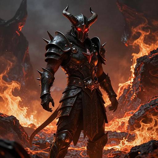 Demonic Warrior in Volcanic Landscape