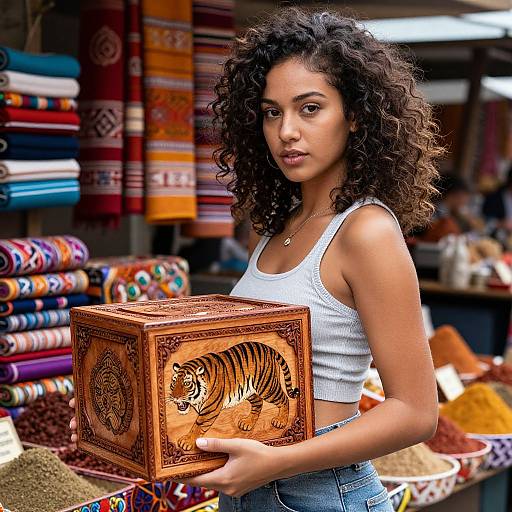 Confident Woman in Vibrant Asian Market