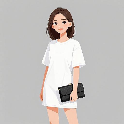 Smiling Woman in Minimalist White Dress