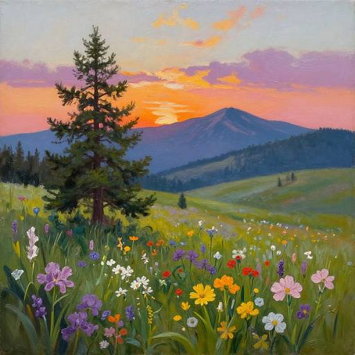 Mountain Meadow at Sunset