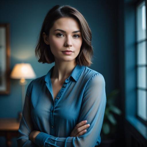 Portrait of Young Woman in Blue Blouse