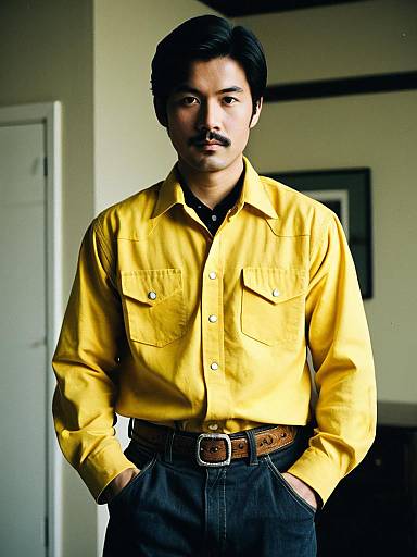 Realistic Asian Man in Yellow Shirt