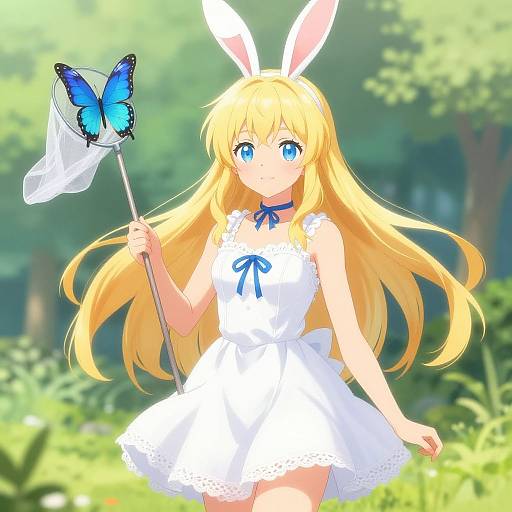 Anime Blonde Girl with Rabbit Ears