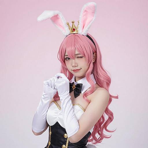 Winking Cosplay Woman with Bunny Ears
