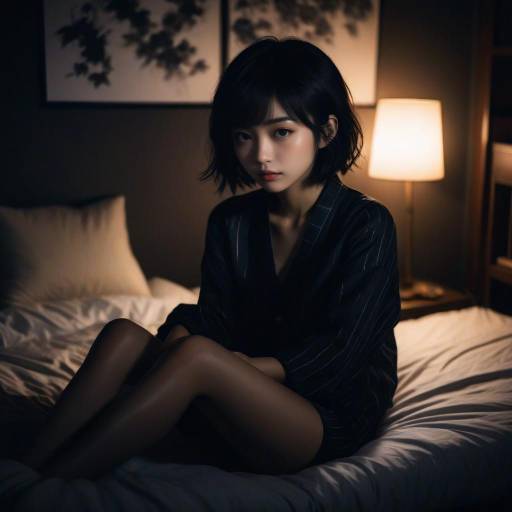 Charming Japanese Girl in Dim Light