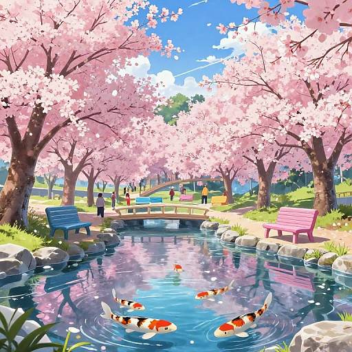 Anime Cherry Blossom Park Scene