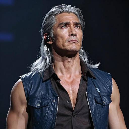 Muscular Man with Silver Hair and Headphones
