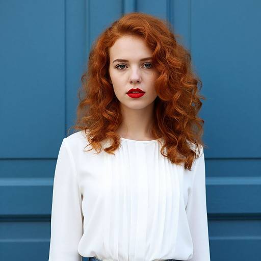 Vibrant Redhead Woman in Blue