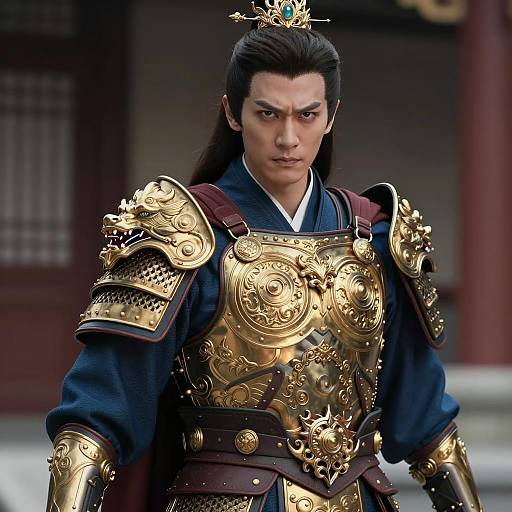 Man in Detailed Golden Armor Costume